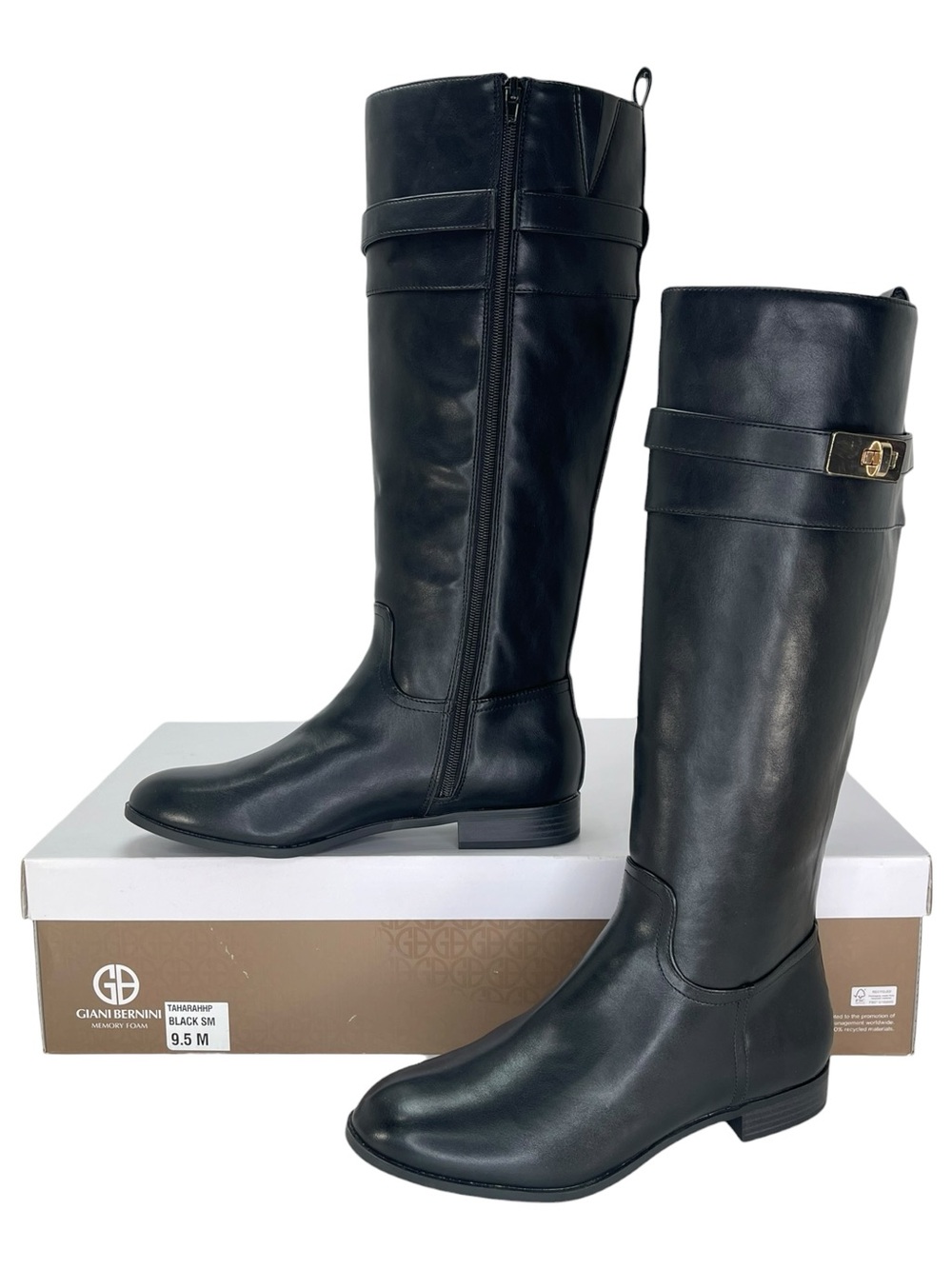 Giani Bernini Taharahh Black Faux Leather Knee High Womens Boots Size 9.5M - Picture 1 of 12